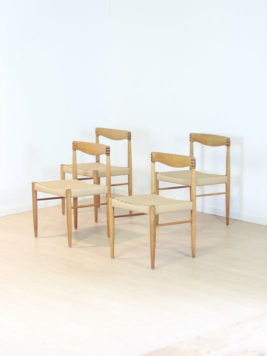 Set van 4 eiken eetkamer stoelen H.W. Klein Bramin