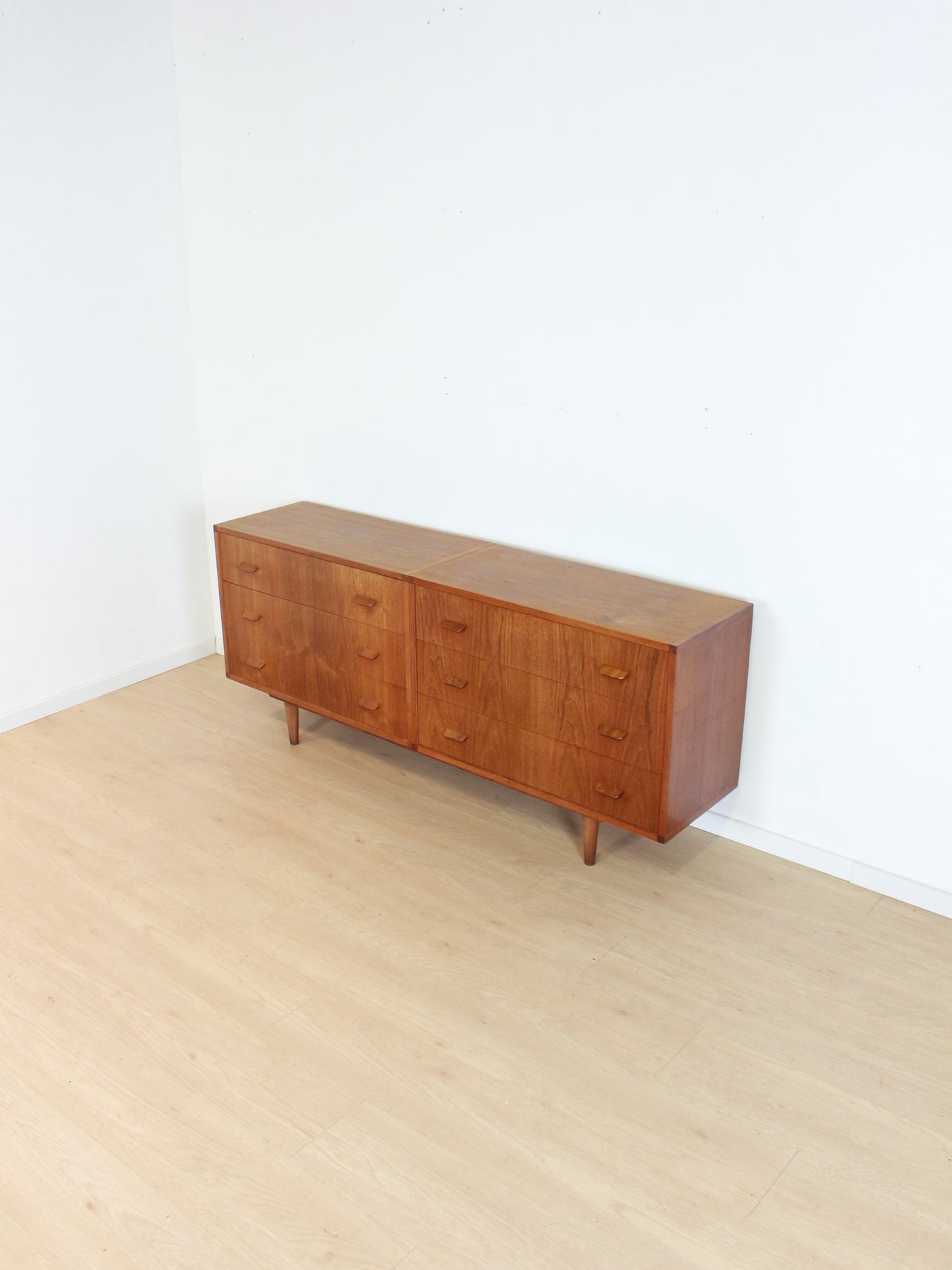 vintage teak dubbele ladekast dressoir