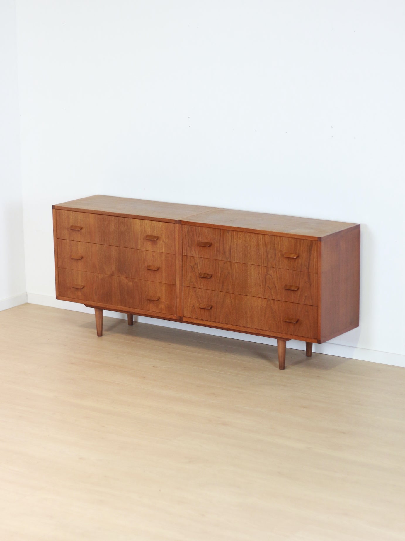 vintage teak dubbele ladekast dressoir